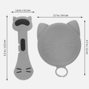 NIB 2pc Gray Cat Silicone can lid & Scraper spoon tool for pet food